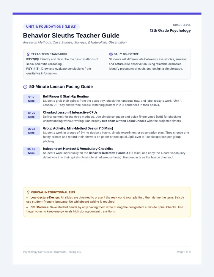 Behavior Sleuths Teacher Guide