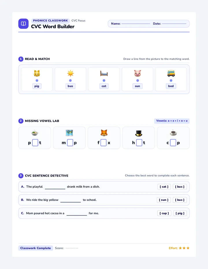 CVC Builder Classwork