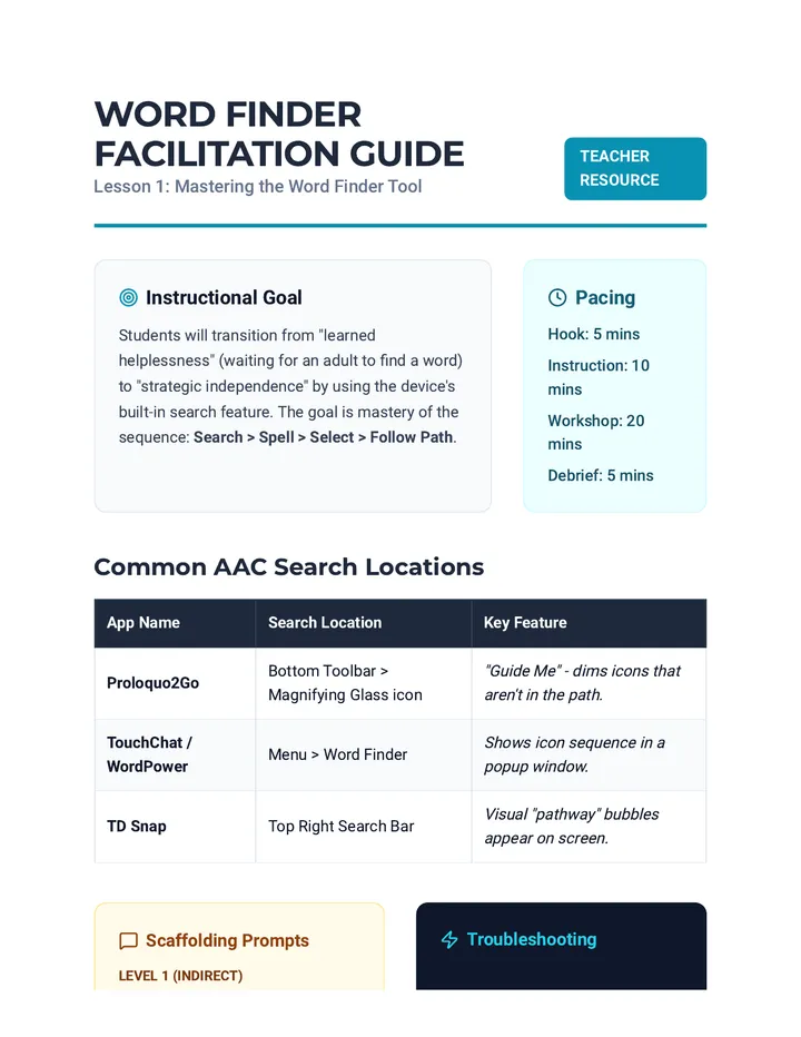 Word Finder Teacher Guide
