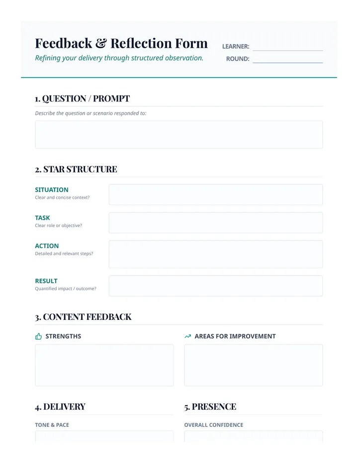 Feedback and Reflection Form