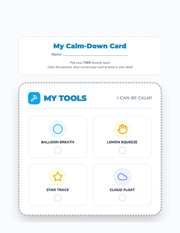 My Calm Card Activity