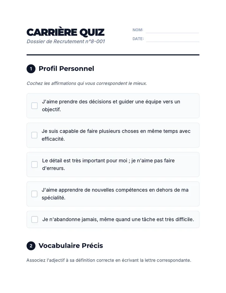 Carrière Quiz Worksheet