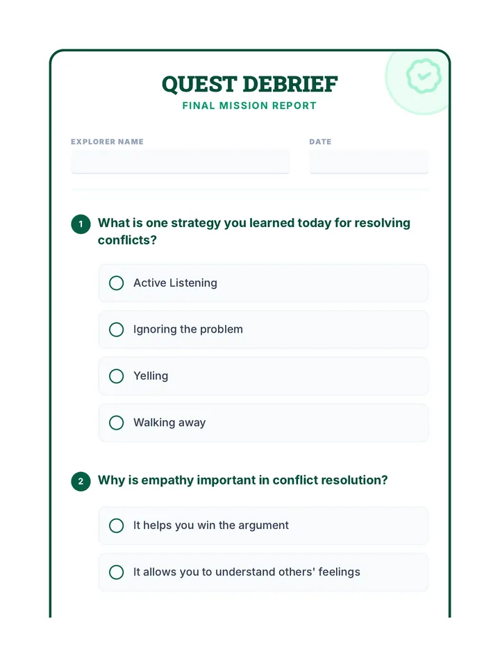 Quest Debrief Exit Ticket