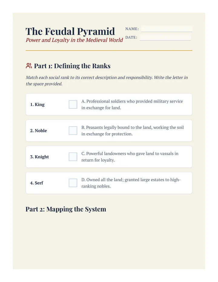 Feudal Pyramid Worksheet