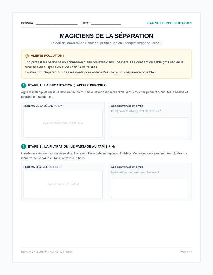 Separation Melanges Fiche Eleve