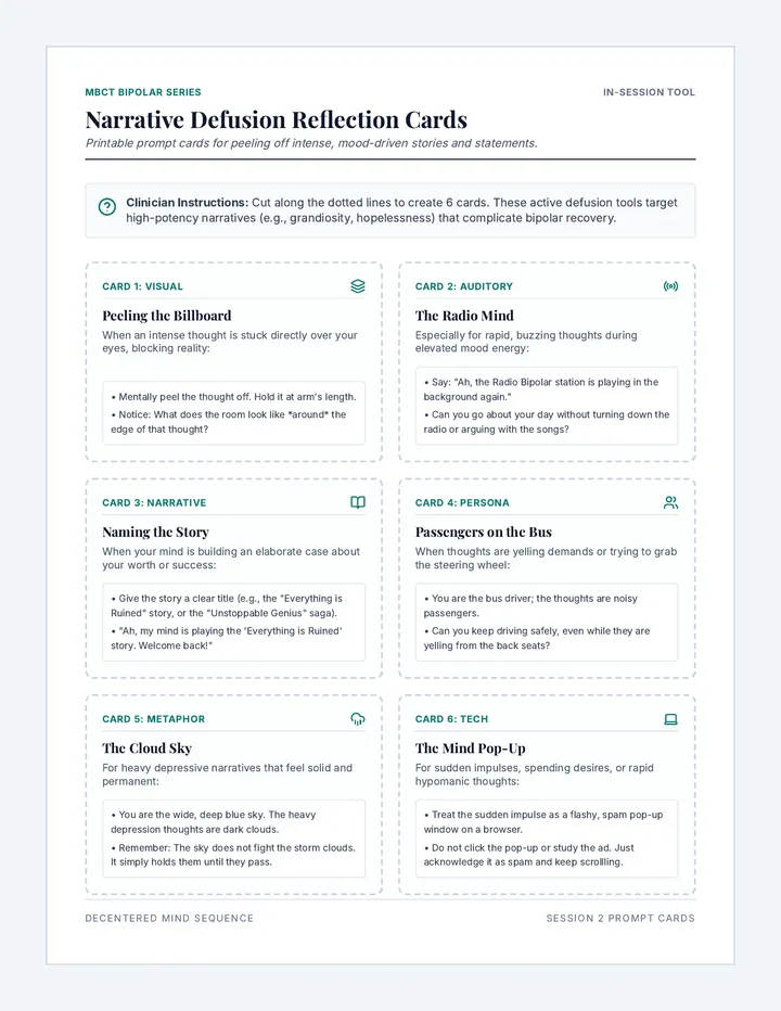 Narrative Defusion Reflection Cards