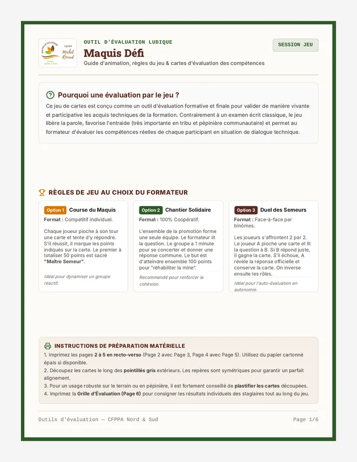 Semeurs du Maquis Cartes de Jeu