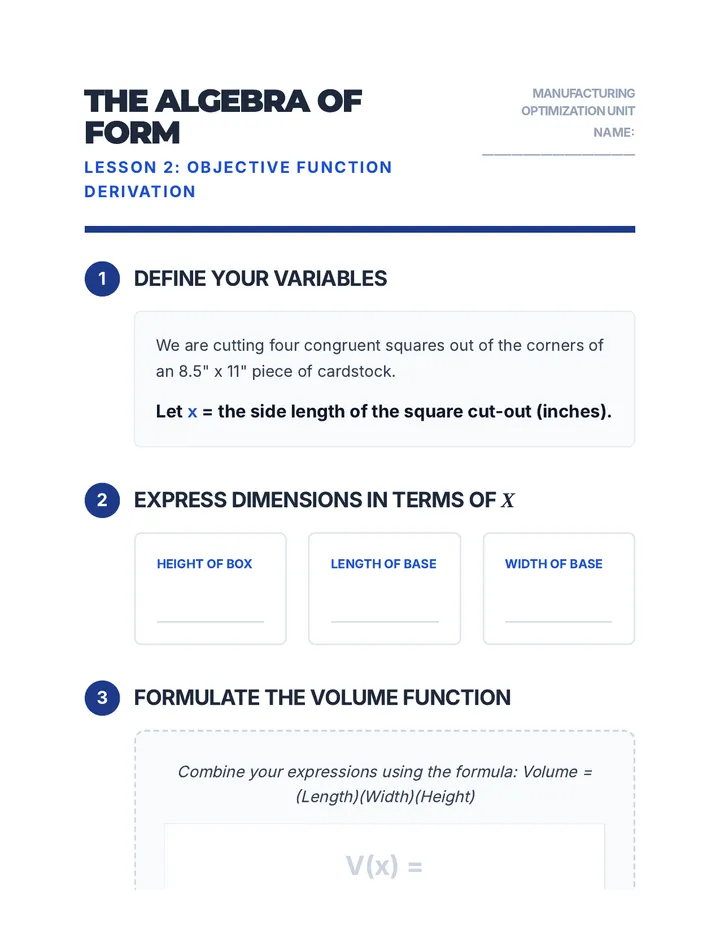 Algebraic Modeling Worksheet