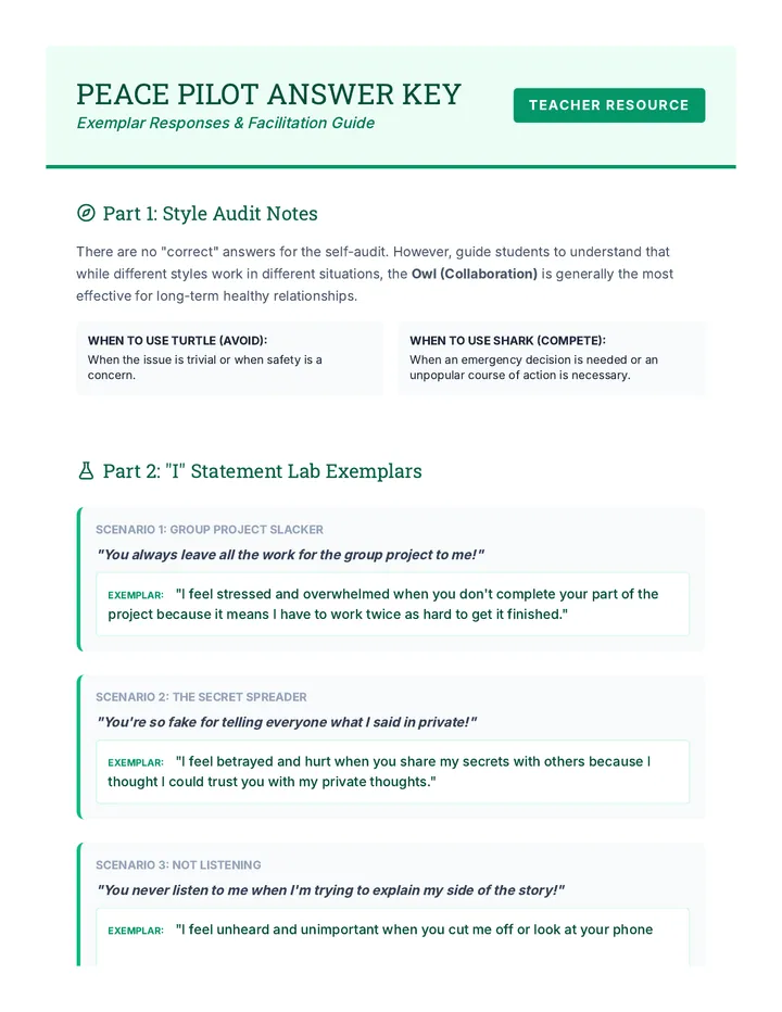 Peace Pilot Answer Key