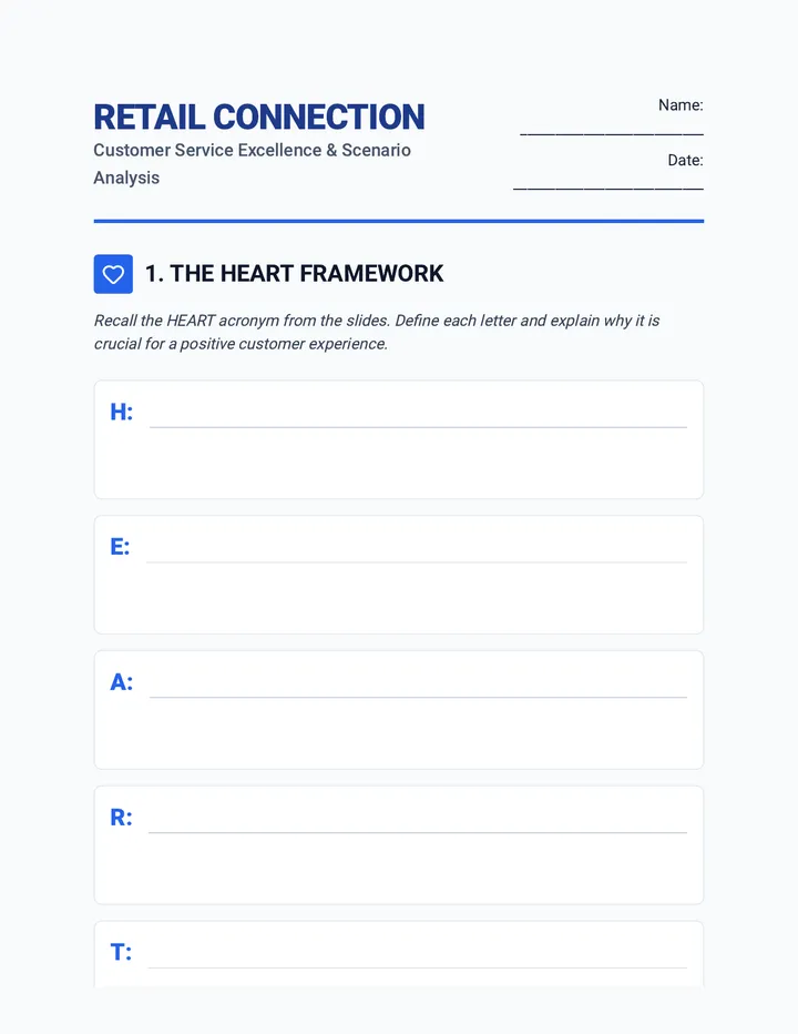 Retail Connection Worksheet