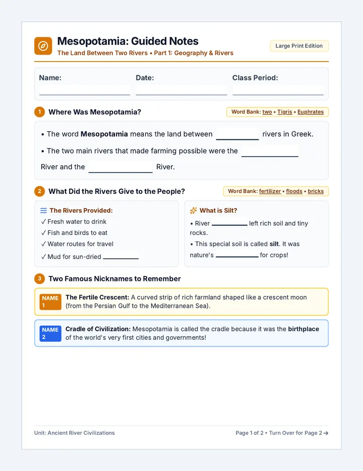 Mesopotamia Guided Notes Handout