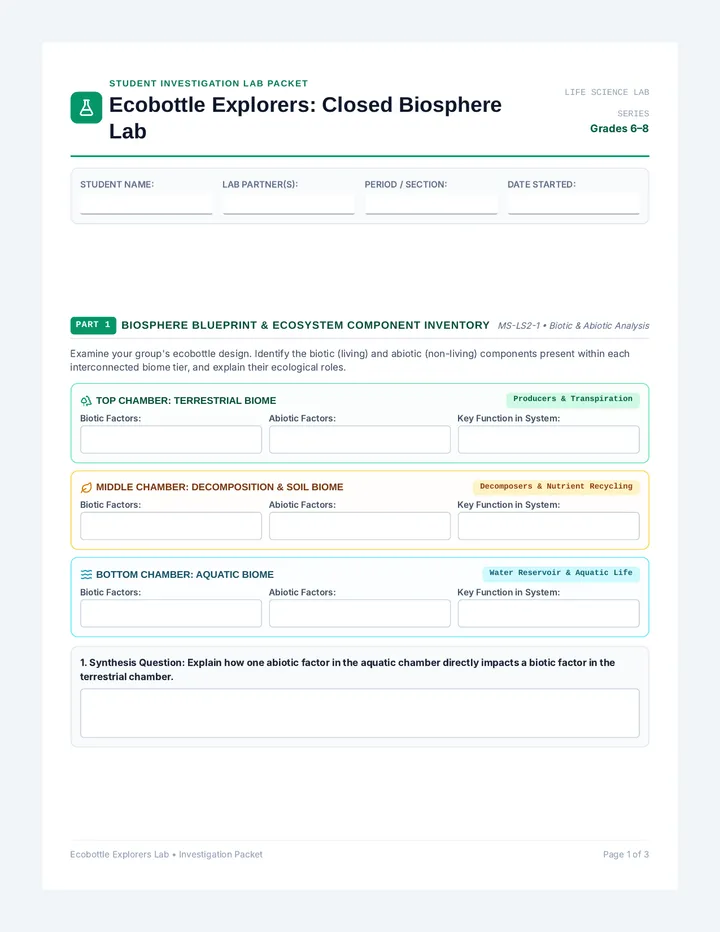 Ecobottle Investigation Student Worksheet