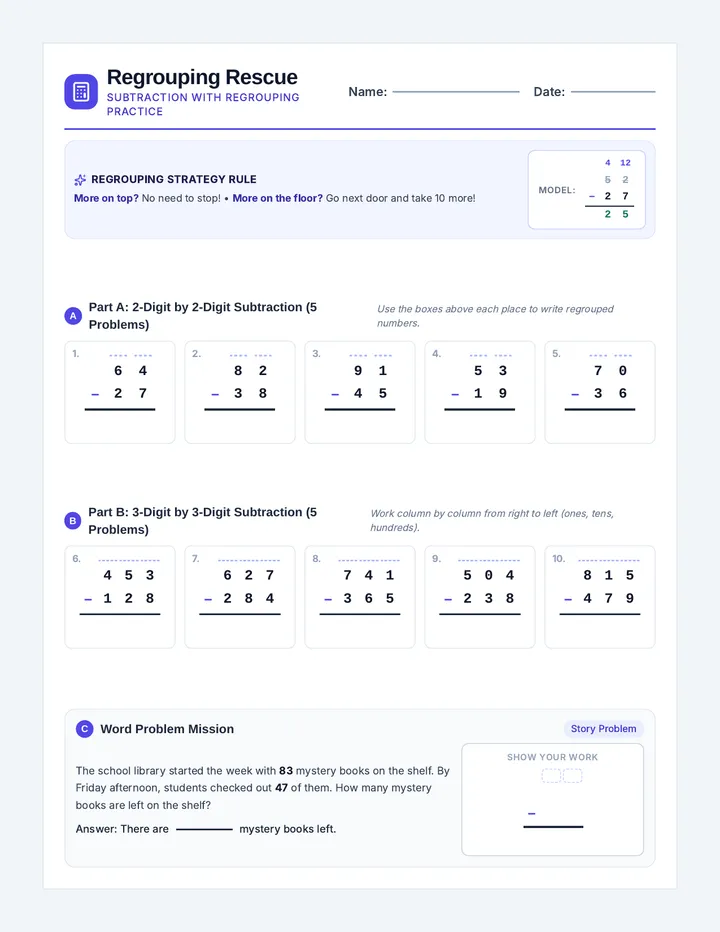 Regrouping Rescue Worksheet
