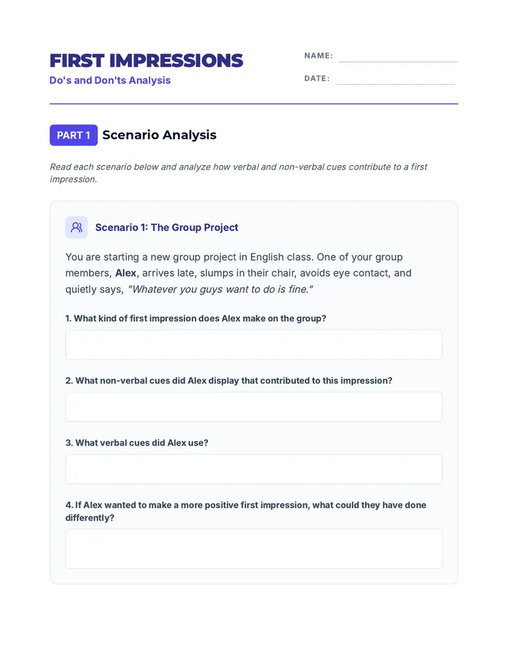 First Impressions Worksheet