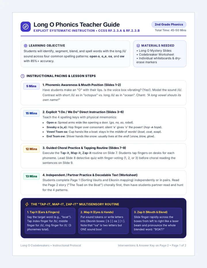 Long O Phonics Teacher Guide