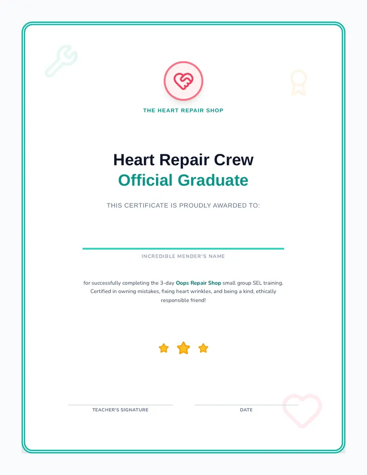 Oops Repair Certificate