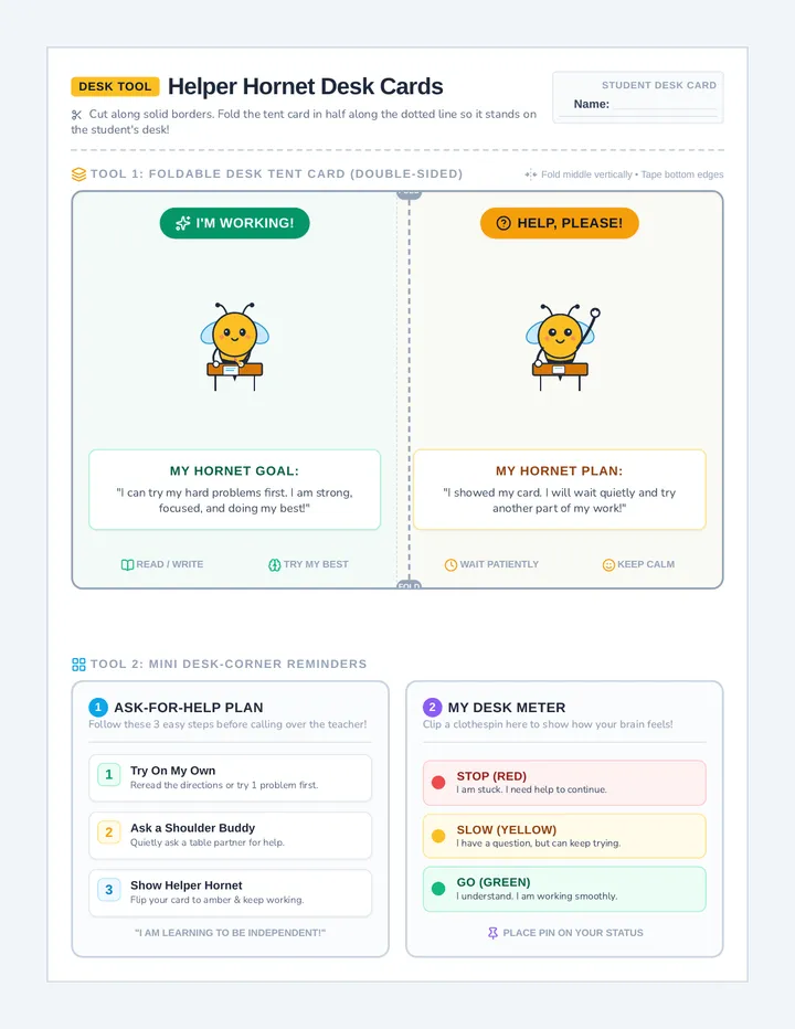 Helper Hornet Desk Cards