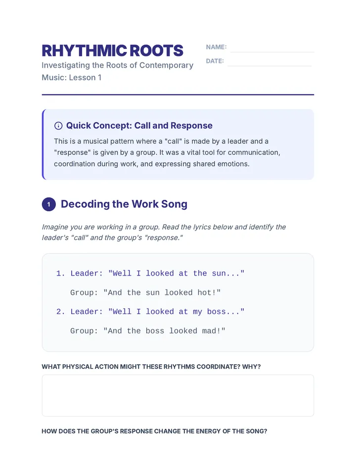 Rhythmic Roots Worksheet