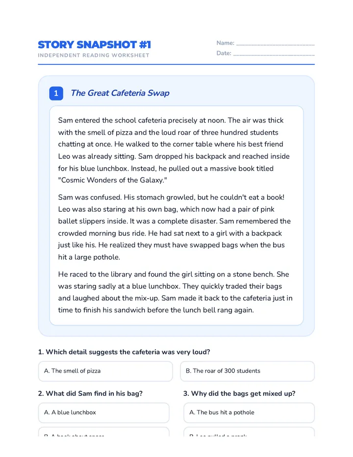 Story Snapshots Independent Worksheets Advanced Final