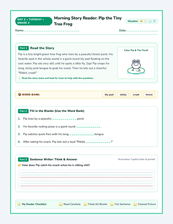 Tuesday Story Reader Worksheet