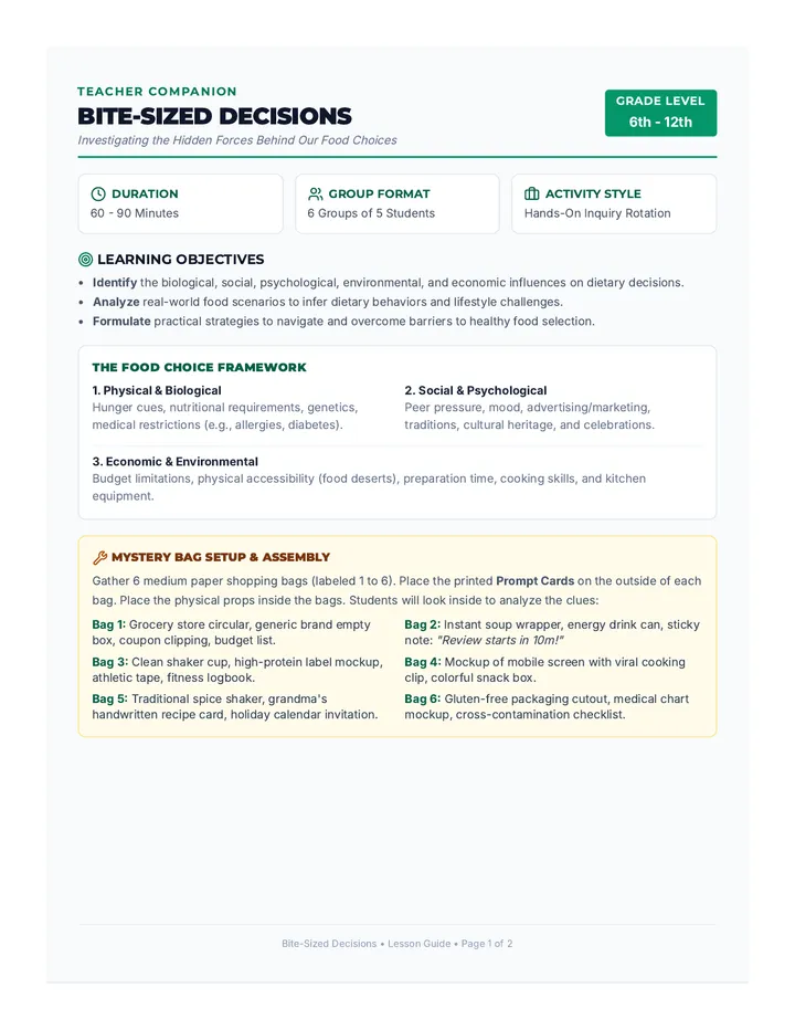 Pantry Profilers Teacher Guide