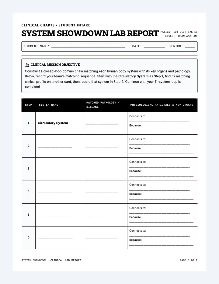 System Showdown Recording Sheet