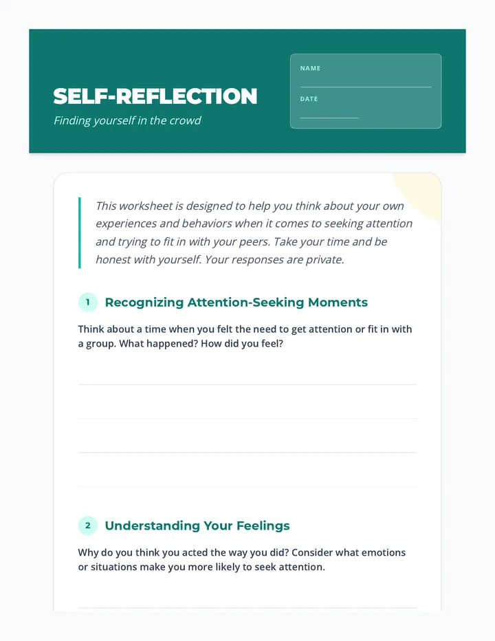 Self Reflection Worksheet