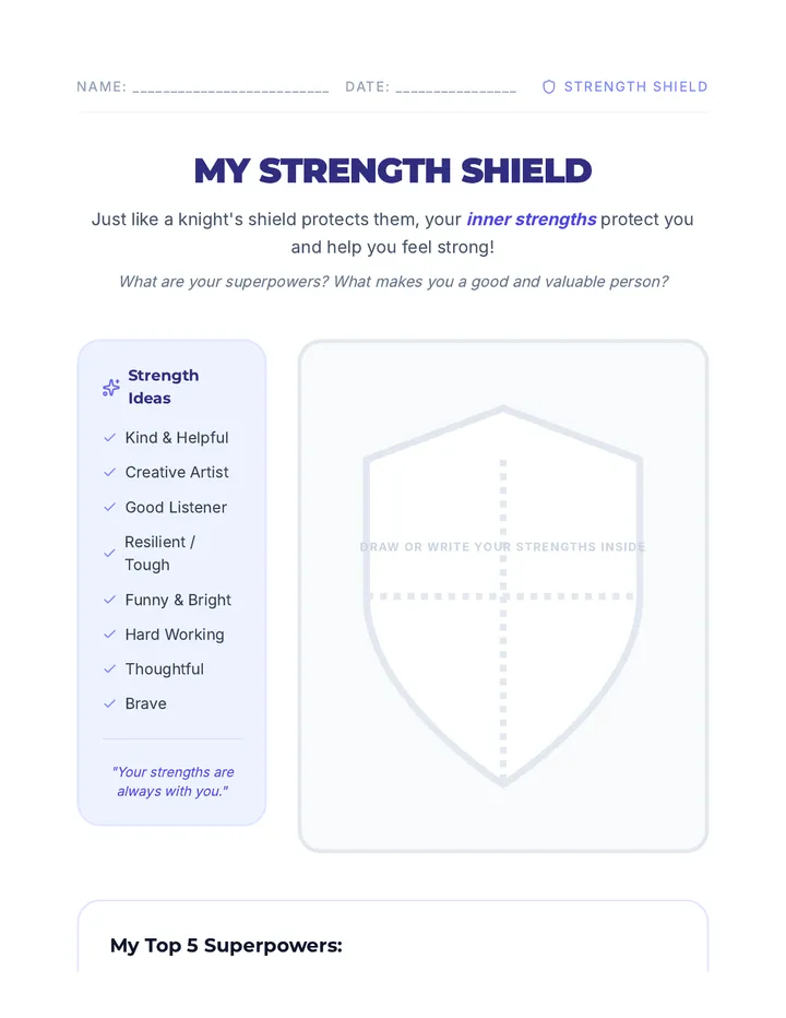 Strength Shield Worksheet
