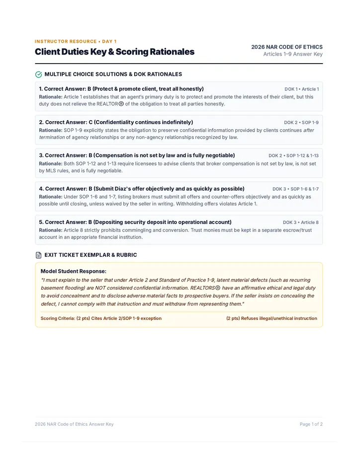 Client Duties Answer Key