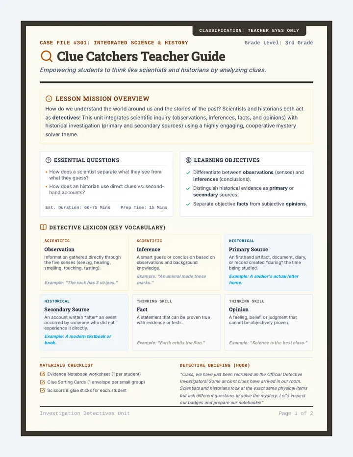 Clue Catchers Teacher Guide
