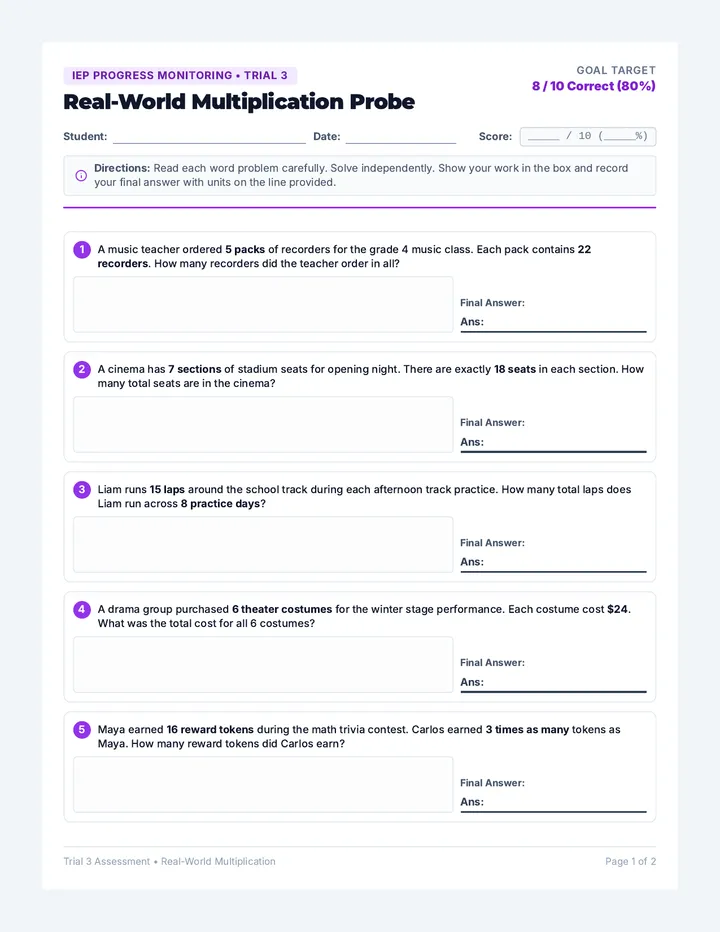 Trial Three Probe Worksheet