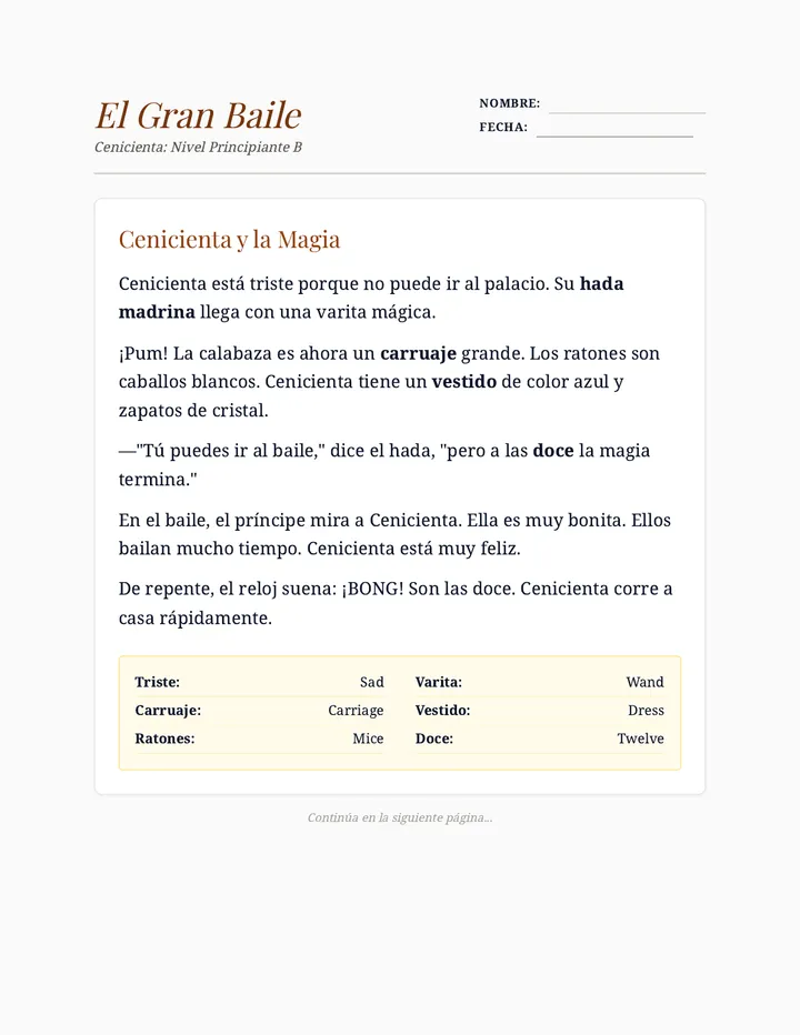 Cenicienta Beginner Worksheet 2