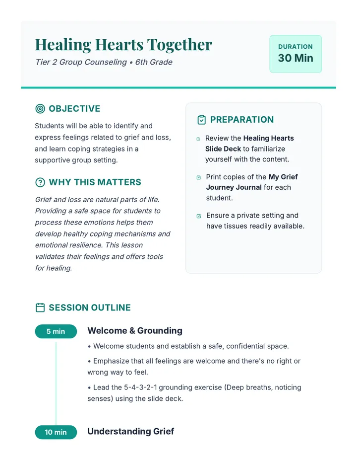 Healing Hearts Lesson Plan