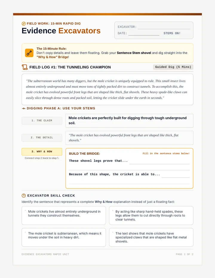 Evidence Excavators Worksheet