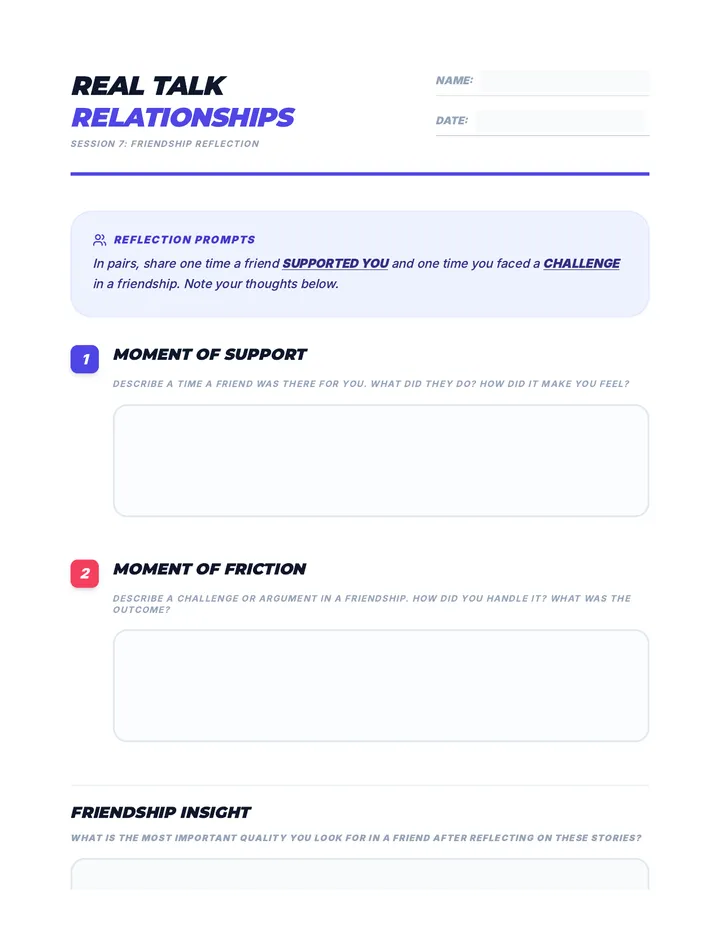 Friendship Reflection Worksheet