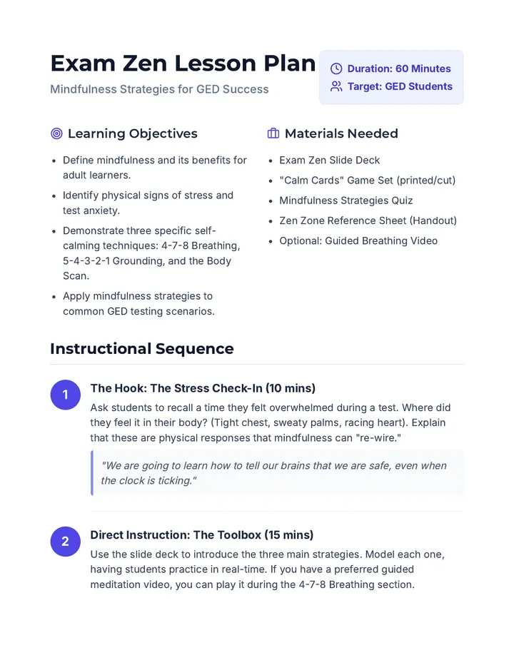 Exam Zen Lesson Plan