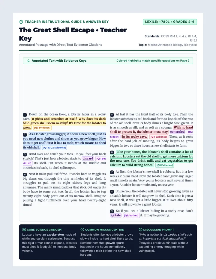 Lobster Molting Answer Key