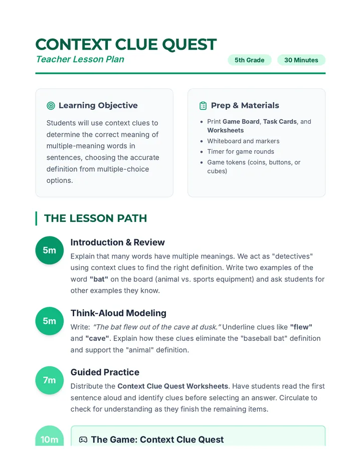 Context Clue Quest Lesson Plan