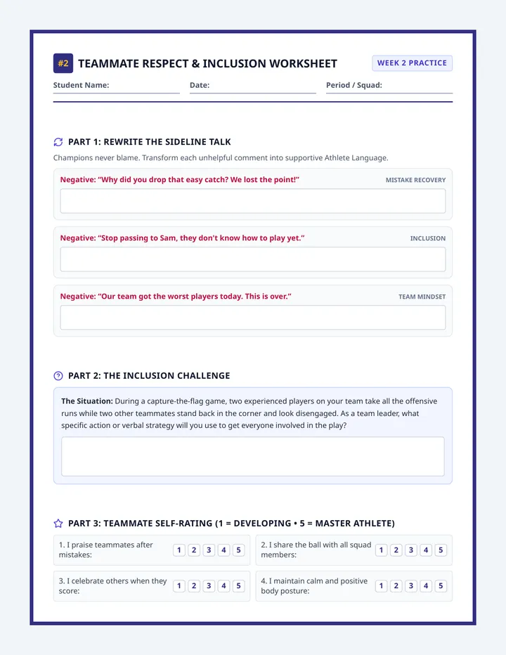 Teammate Respect Worksheet