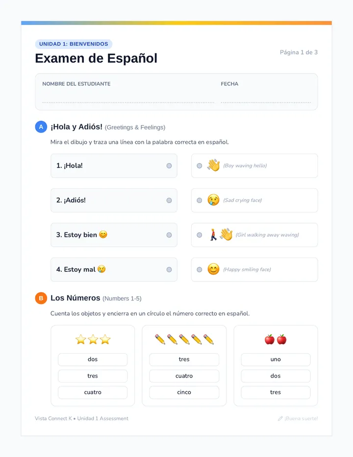 Bienvenidos Student Exam Packet