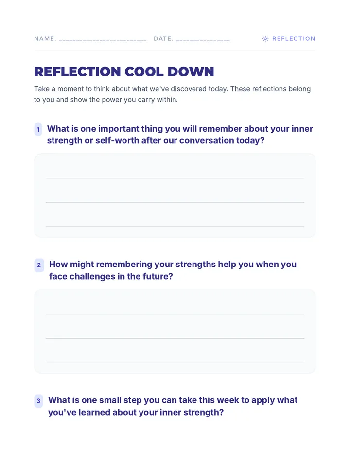 Reflection Cool Down Worksheet