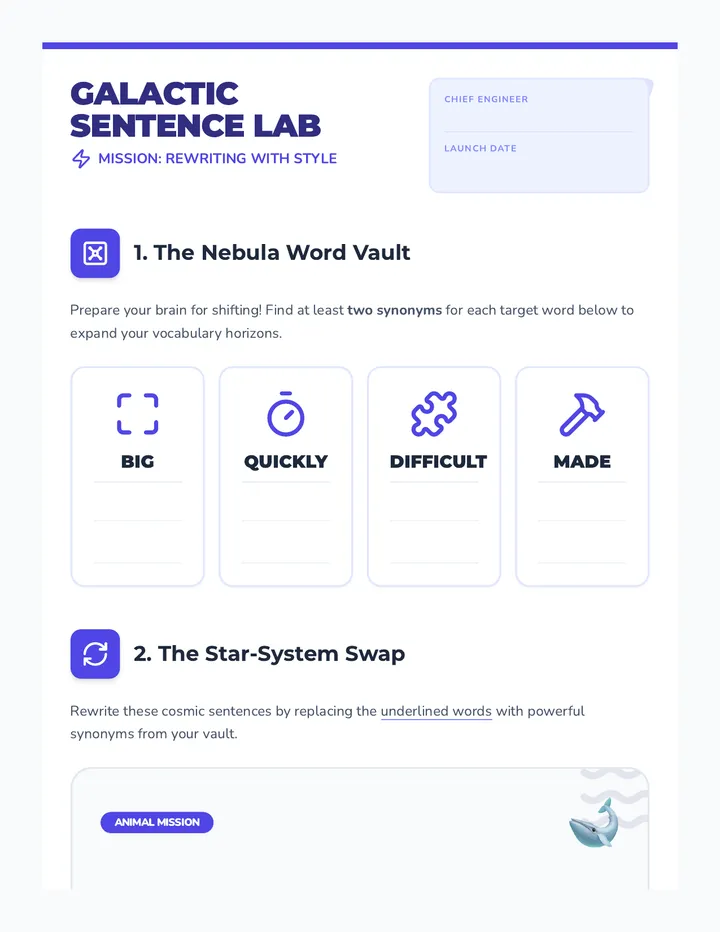Galactic Sentence Lab Worksheet