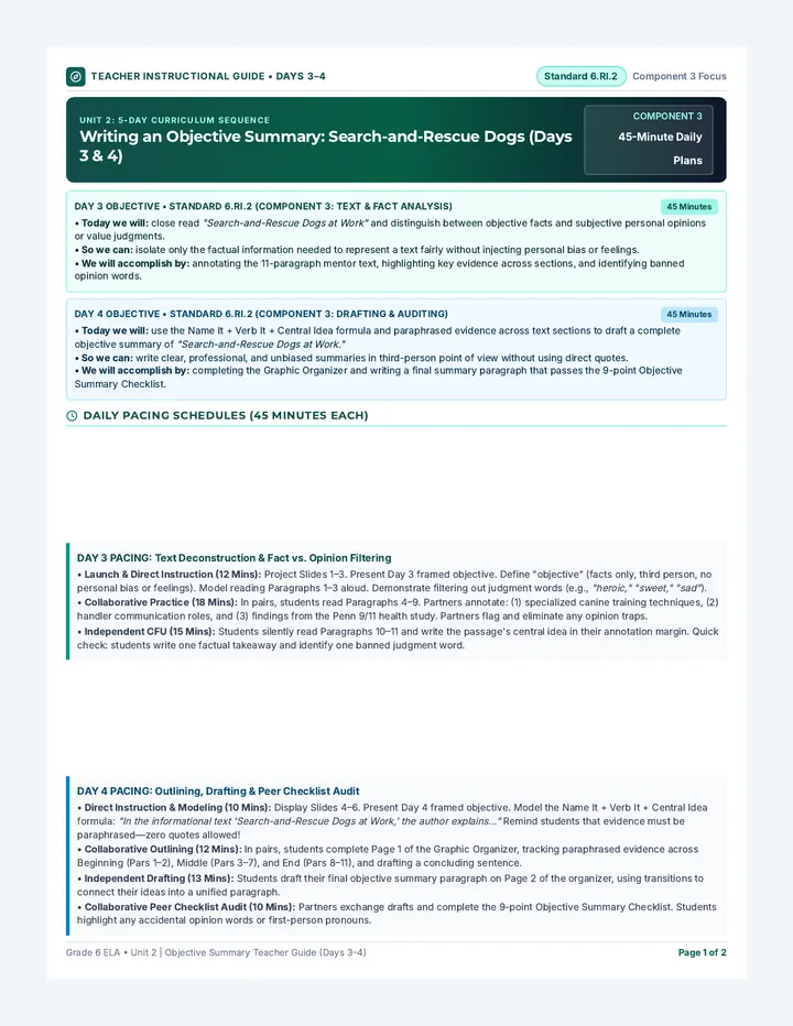 Objective Summary Teacher Guide