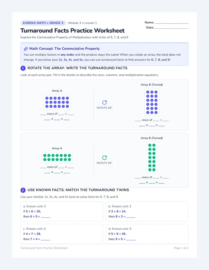 Turnaround Facts Practice Worksheet