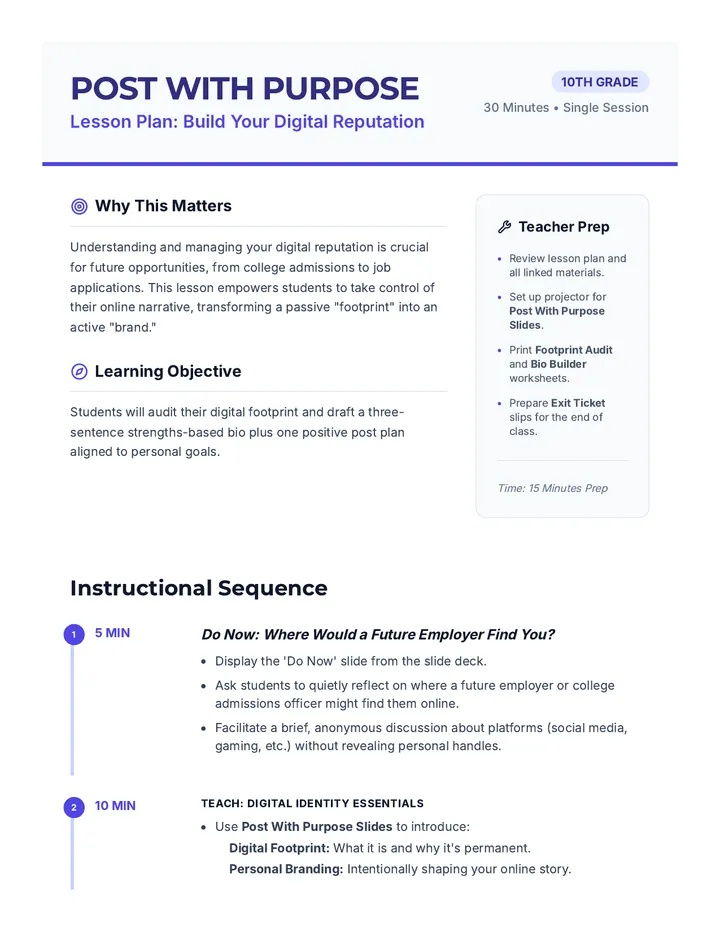 Digital Footprint Lesson Plan