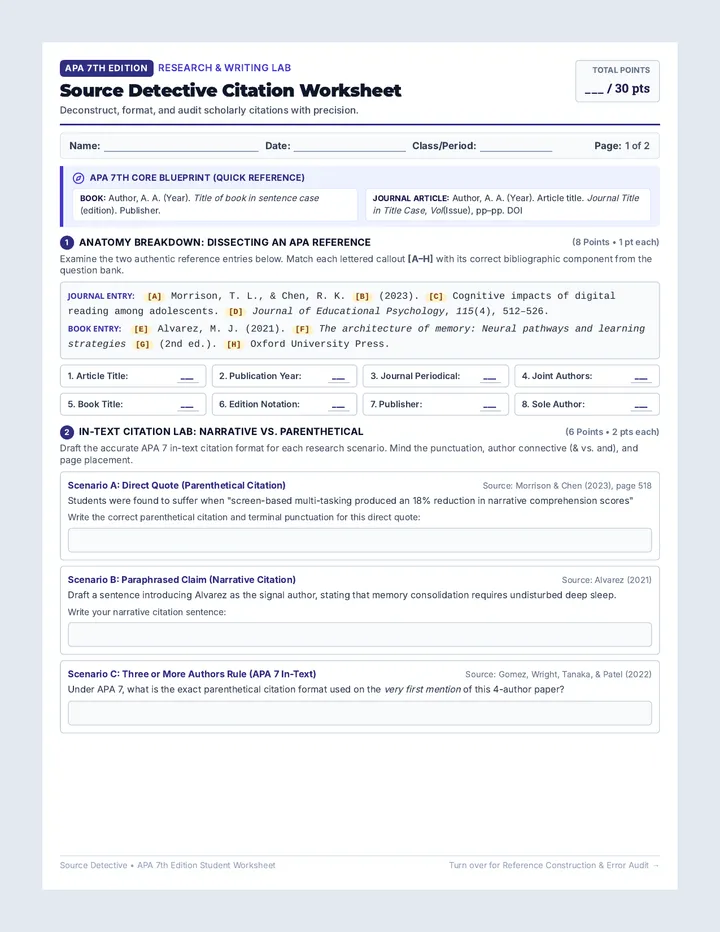 Source Detective Citation Worksheet