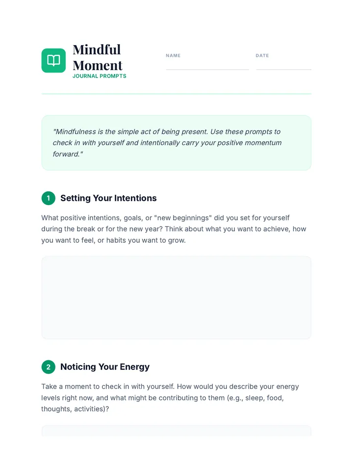 Mindful Moment Journal Prompts