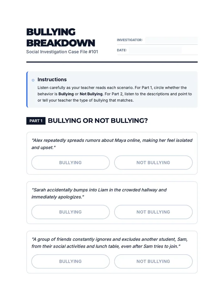 Bullying Breakdown Worksheet