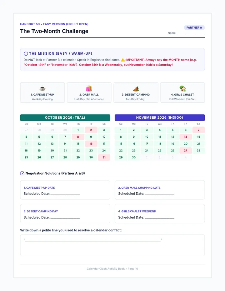 Two Month Challenge Easy Worksheet