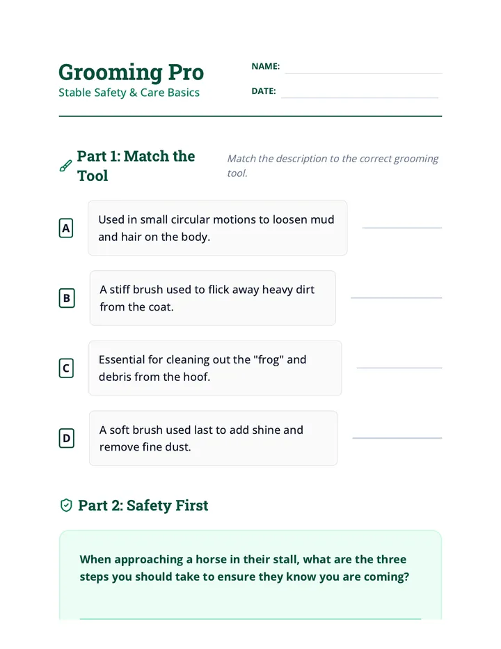 Grooming Pro Worksheet
